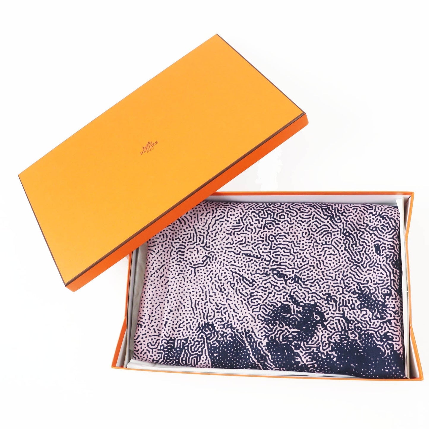 HERMES scarf Main: 70% cashmere, Main: 30% silk Navy pink Caregean CLAIR DE LUNE Women Used
