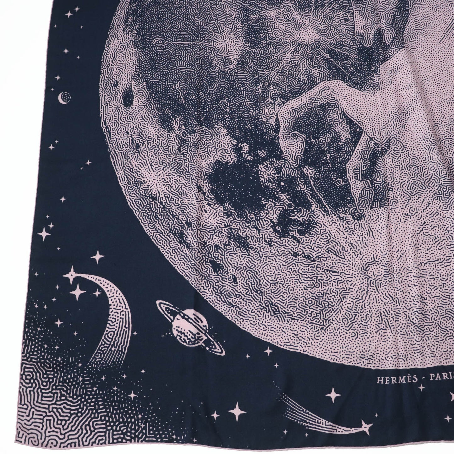 HERMES scarf Main: 70% cashmere, Main: 30% silk Navy pink Caregean CLAIR DE LUNE Women Used