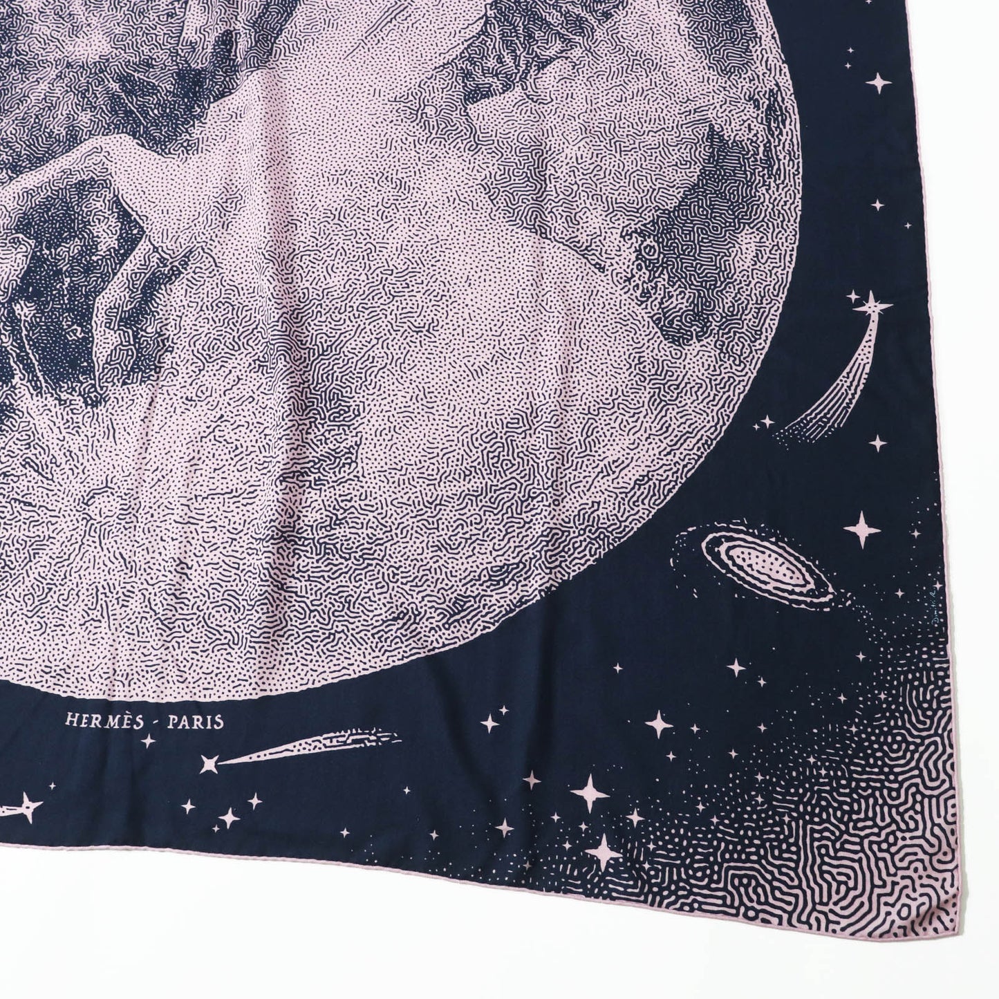 HERMES scarf Main: 70% cashmere, Main: 30% silk Navy pink Caregean CLAIR DE LUNE Women Used