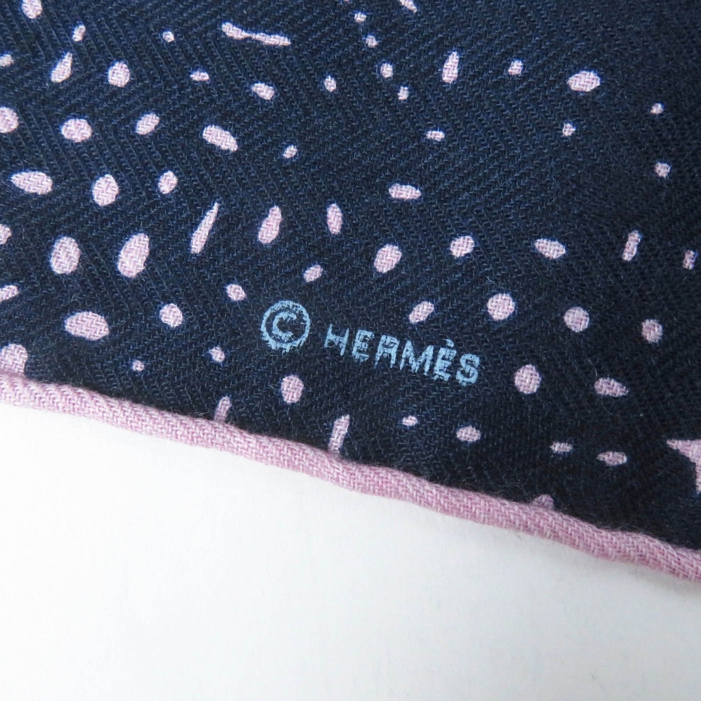 HERMES scarf Main: 70% cashmere, Main: 30% silk Navy pink Caregean CLAIR DE LUNE Women Used