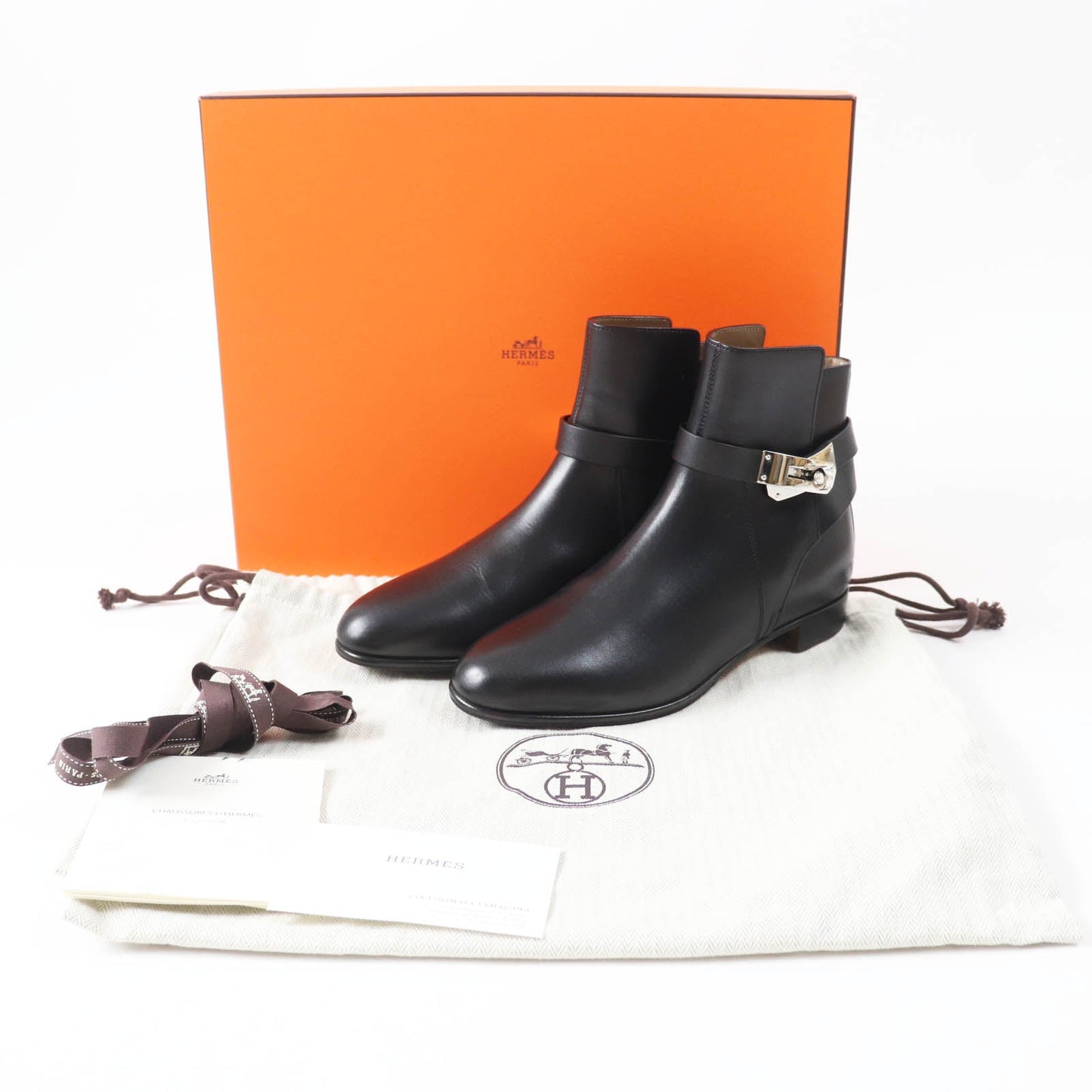 HERMES short boots leather black Neo 35 1/2