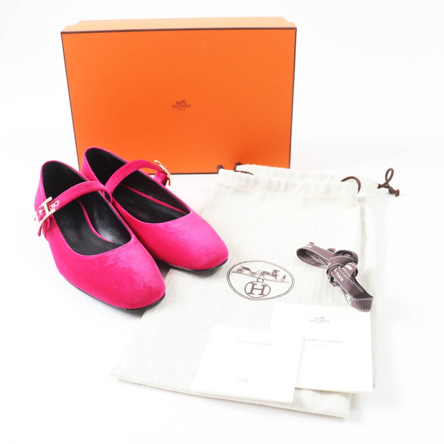 HERMES Ballet shoes Velor Fuchsia Jane 36 1/2
