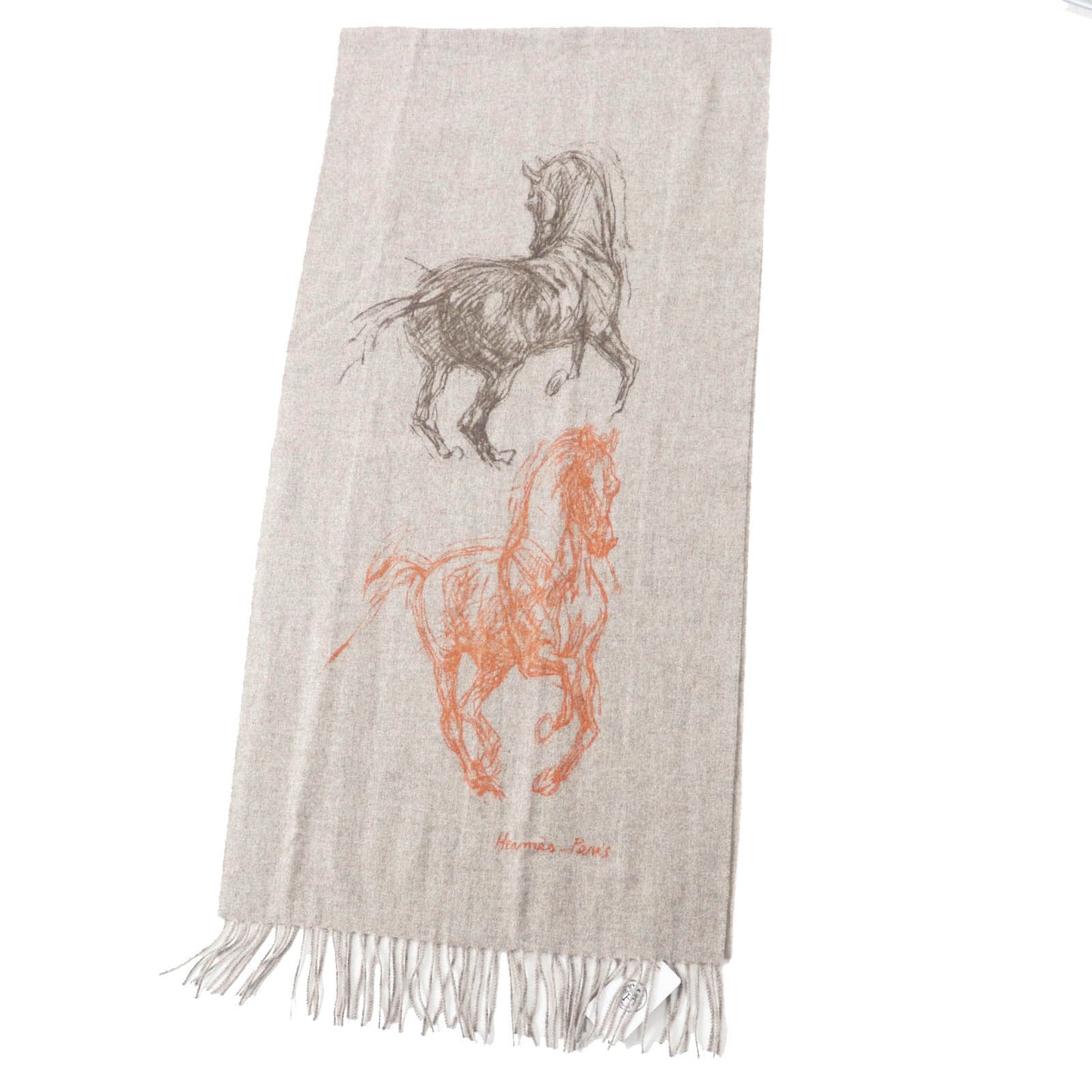 HERMES Scarf Main: 100% cashmere Greige Orange Gallop Pirouette mens Used