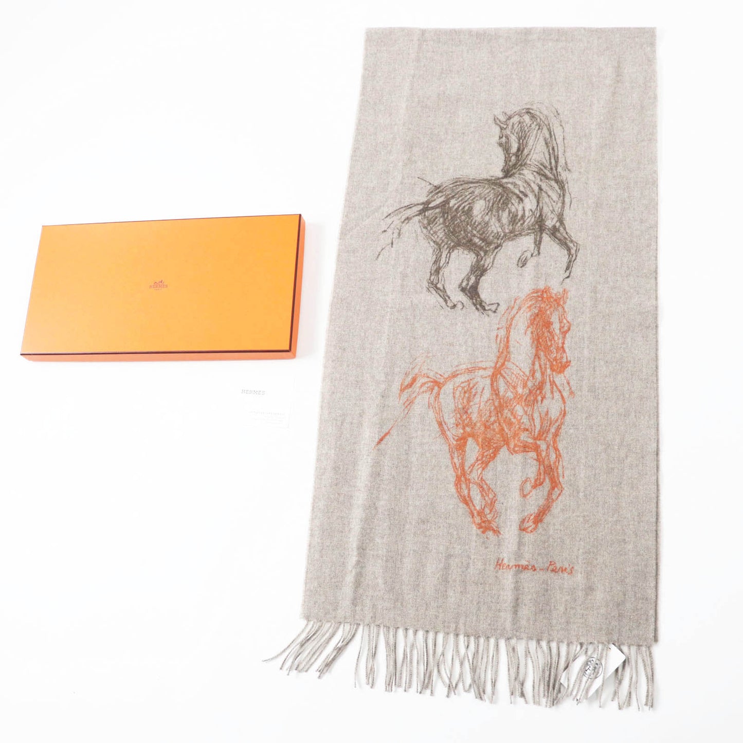 HERMES Scarf Main: 100% cashmere Greige Orange Gallop Pirouette mens Used
