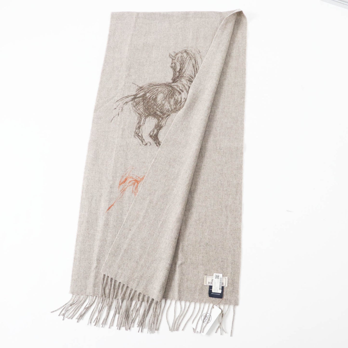 HERMES Scarf Main: 100% cashmere Greige Orange Gallop Pirouette mens Used