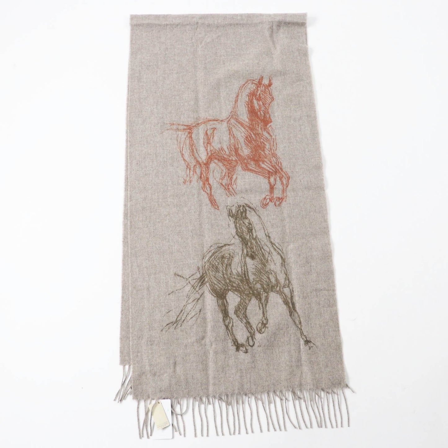 HERMES Scarf Main: 100% cashmere Greige Orange Gallop Pirouette mens Used