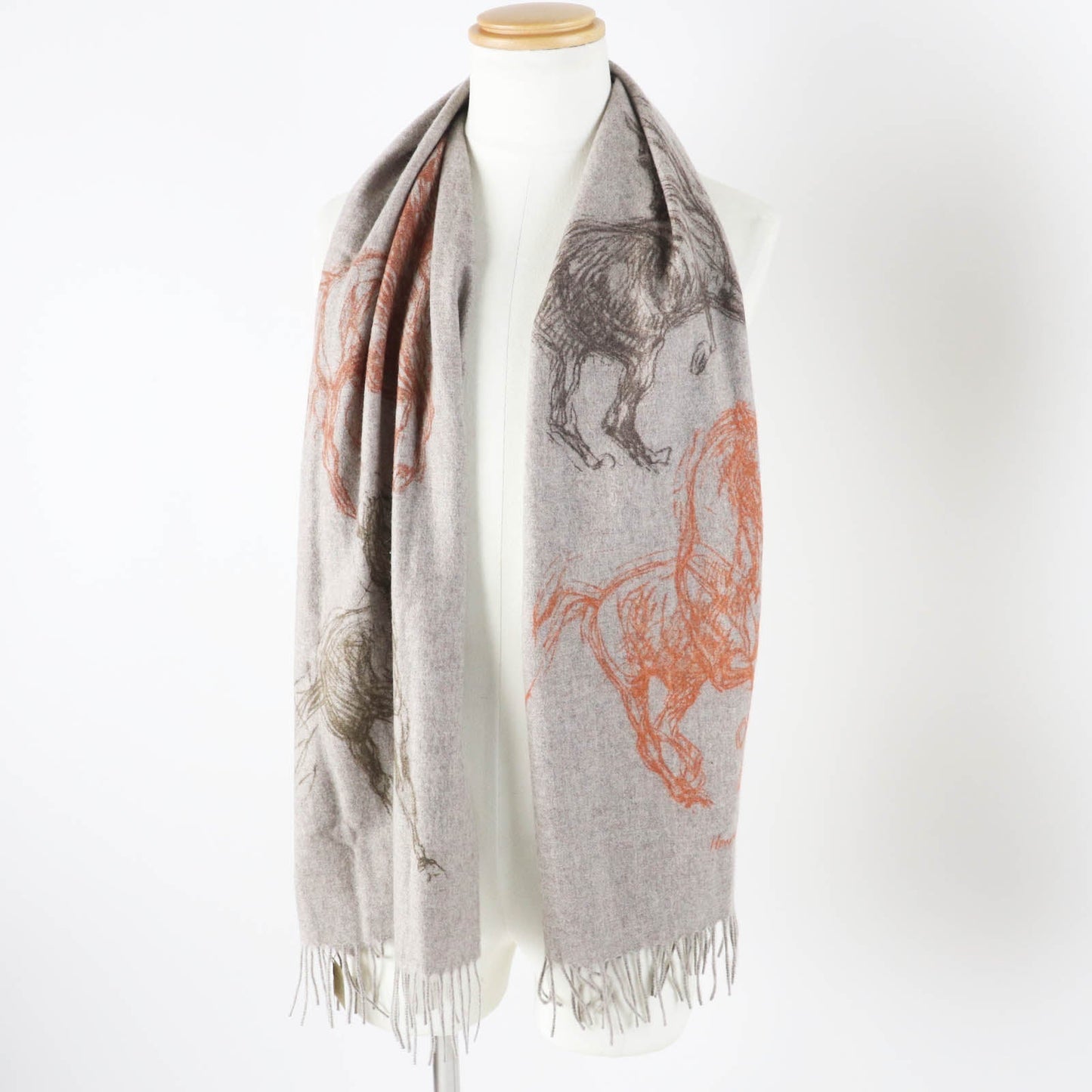HERMES Scarf Main: 100% cashmere Greige Orange Gallop Pirouette mens Used