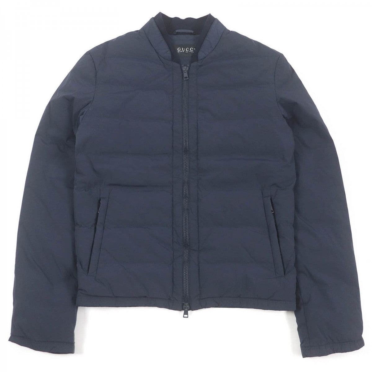 GUCCI Down jacket 322555 Main: 92% nylon, Main: 8% polyurethane, Part: 98% wool, Part: 2% polyurethane, Filling: 100% down Navy mens 44 Used