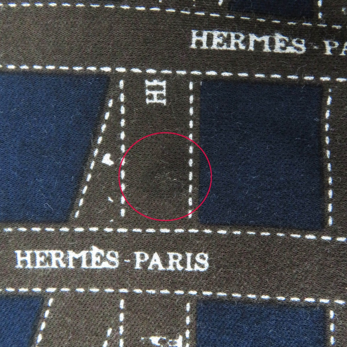 HERMES Long-sleeved T-shirt cotton Navy brown Bolduc Ribbon Pattern S