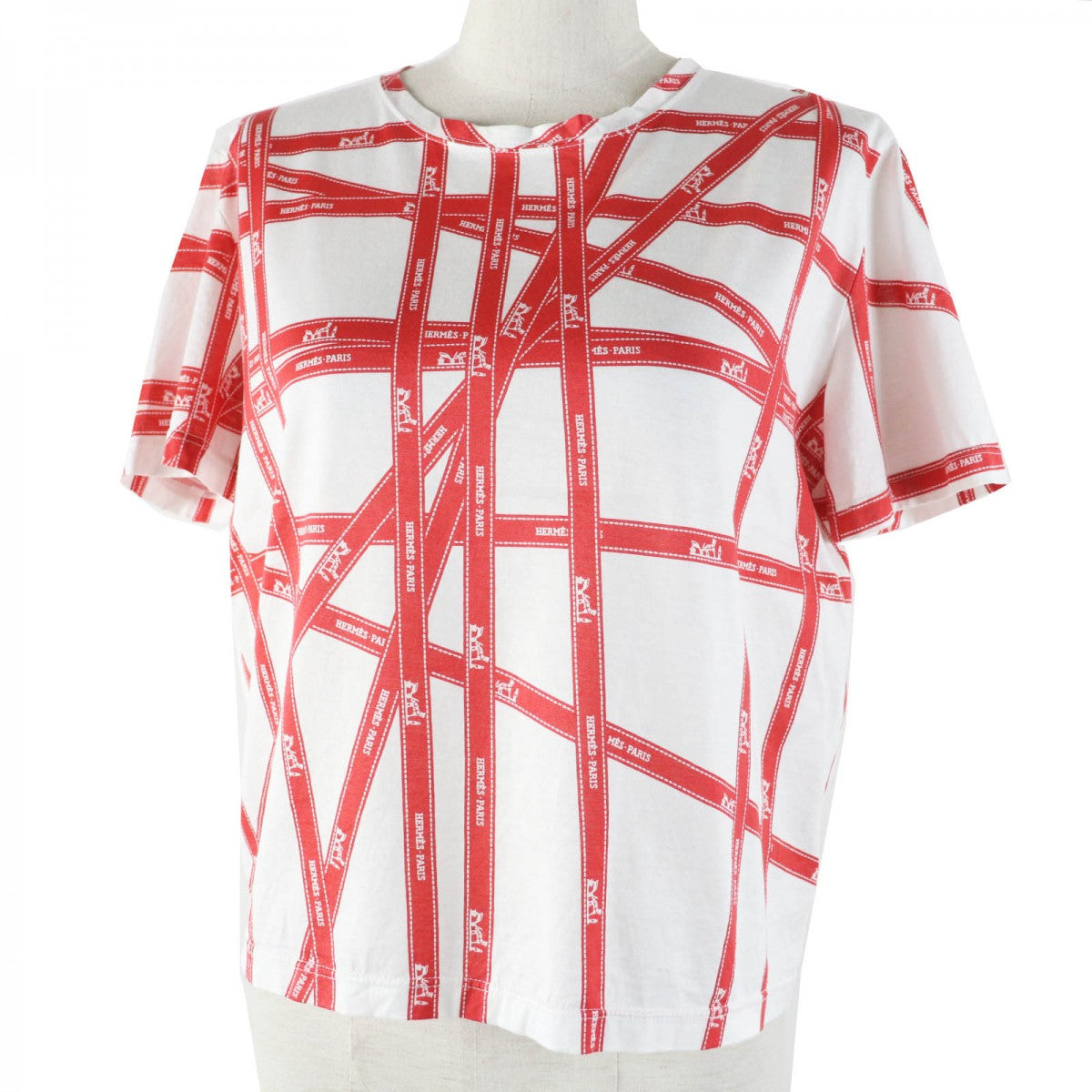 HERMES Short sleeve T-shirt cotton White red Margiela period Bolduc Ribbon Pattern