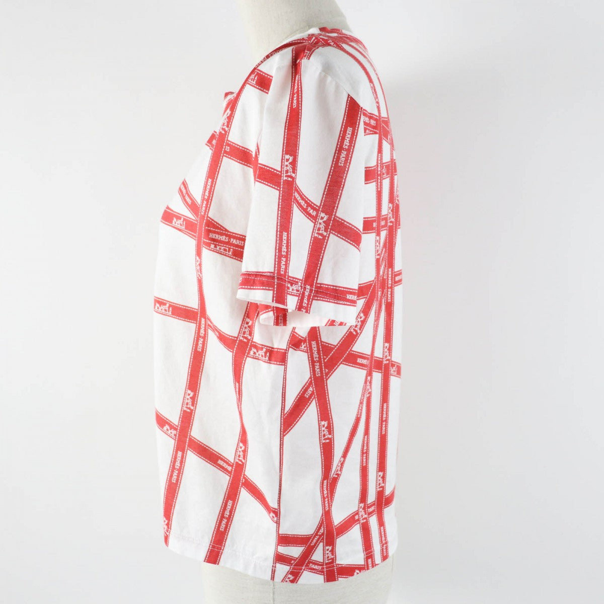 HERMES Short sleeve T-shirt cotton White red Margiela period Bolduc Ribbon Pattern
