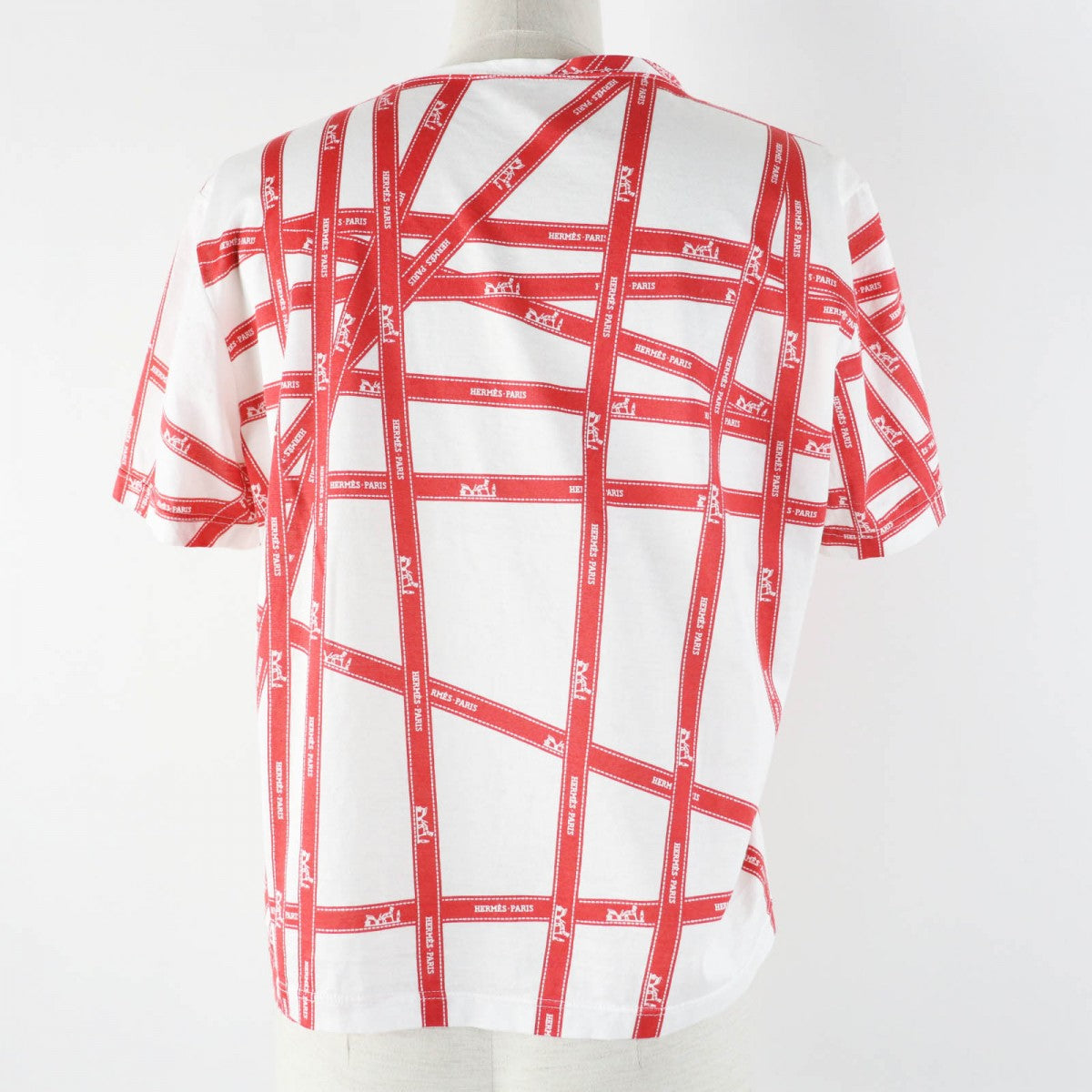 HERMES Short sleeve T-shirt cotton White red Margiela period Bolduc Ribbon Pattern