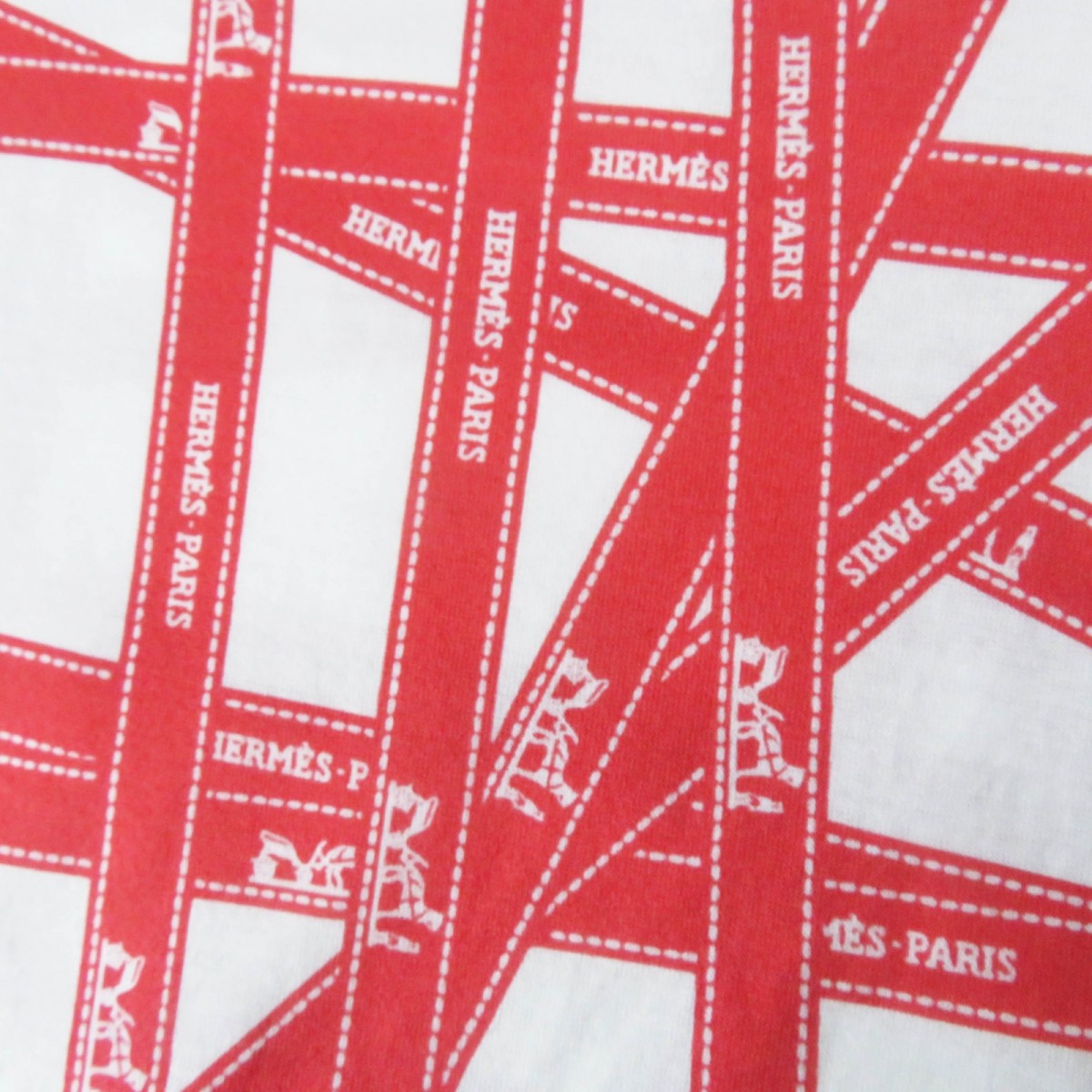 HERMES Short sleeve T-shirt cotton White red Margiela period Bolduc Ribbon Pattern