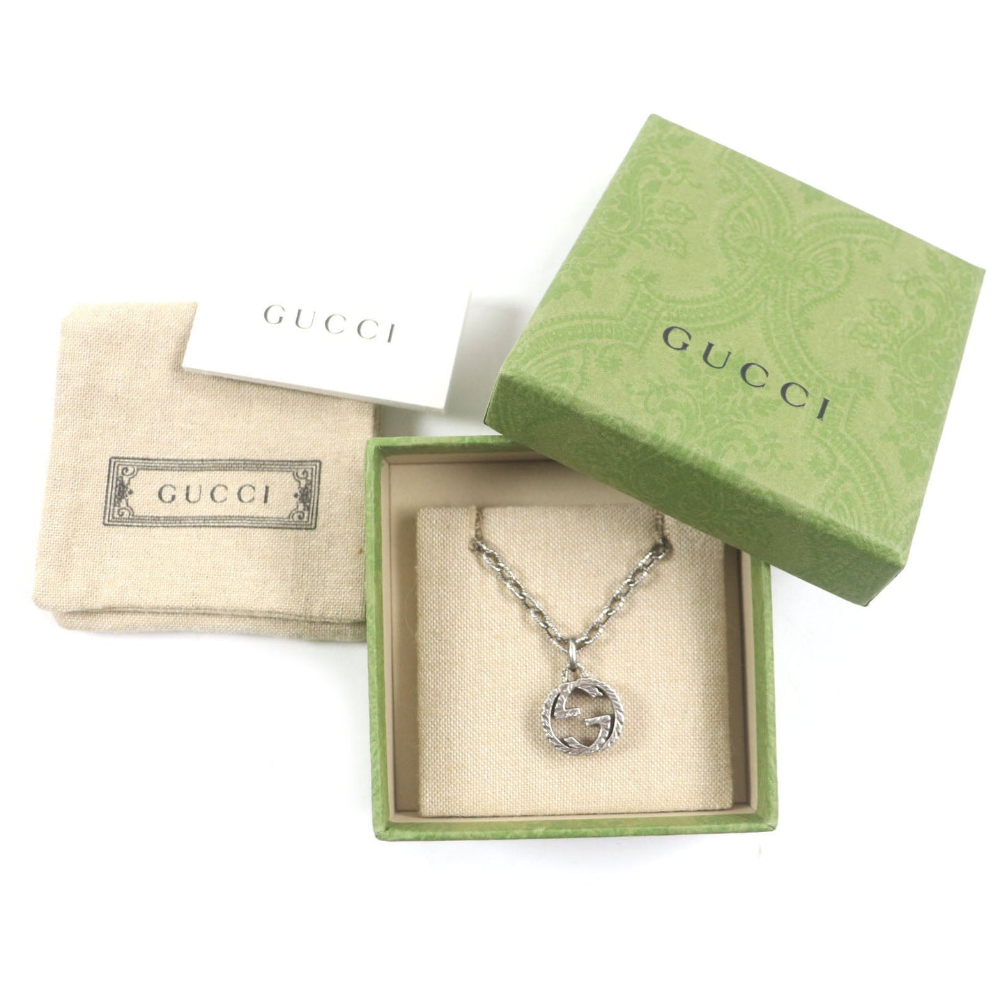 GUCCI Necklace Main�FAG925 Silver Arabesque Interlocking G mens Used