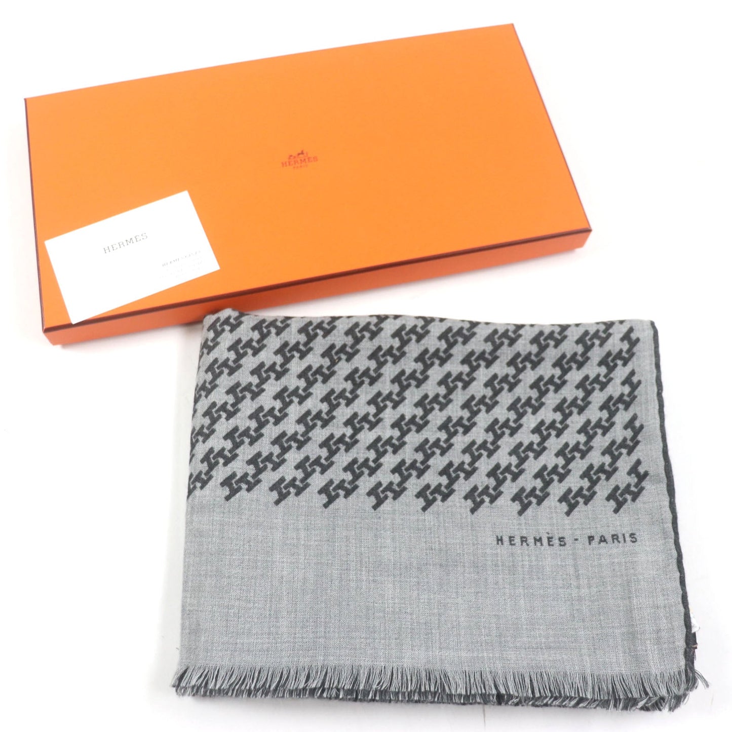 HERMES Scarf Main: 70% cashmere, Main: 30% silk Black Grey H ambriquet mens Used
