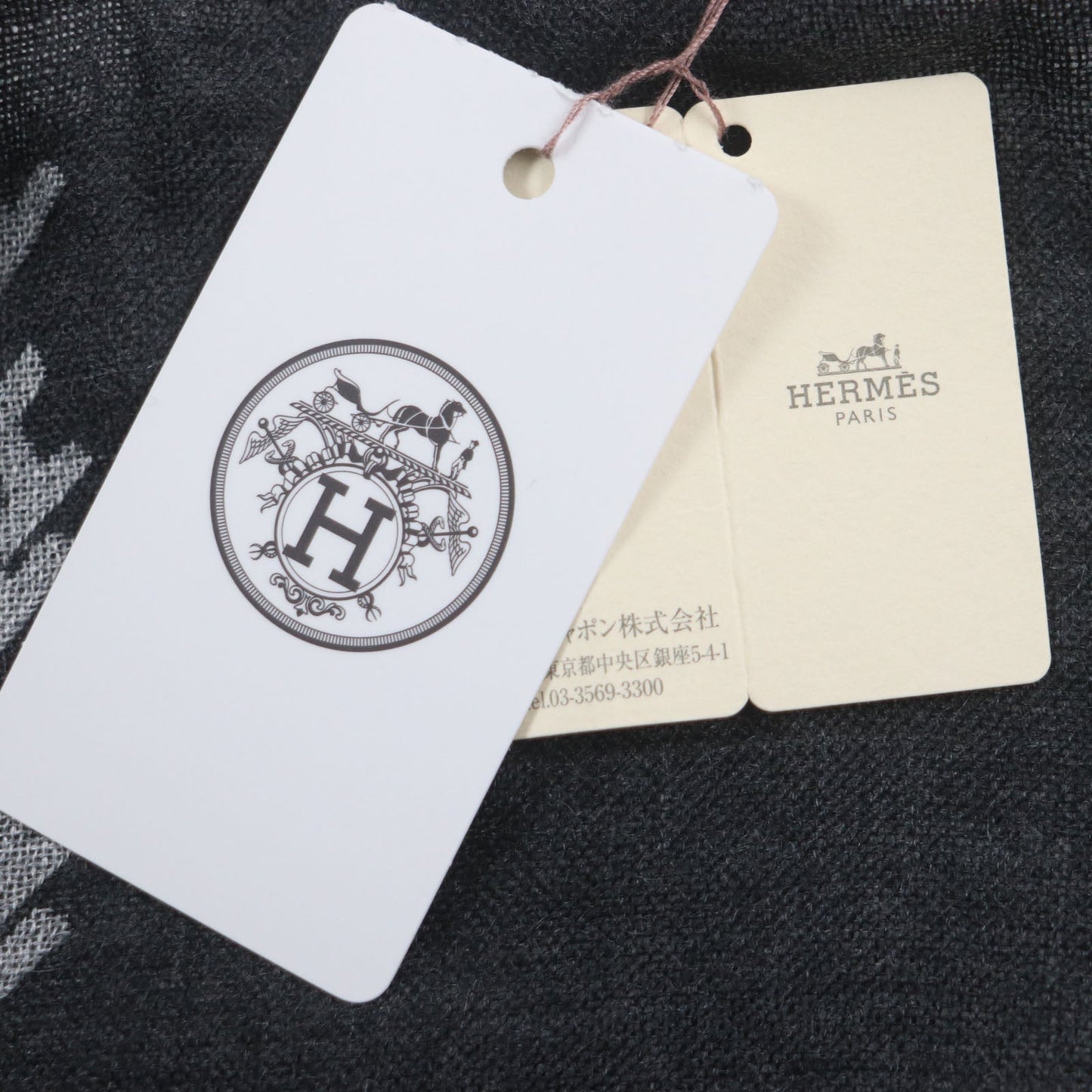 HERMES Scarf Main: 70% cashmere, Main: 30% silk Black Grey H ambriquet mens Used