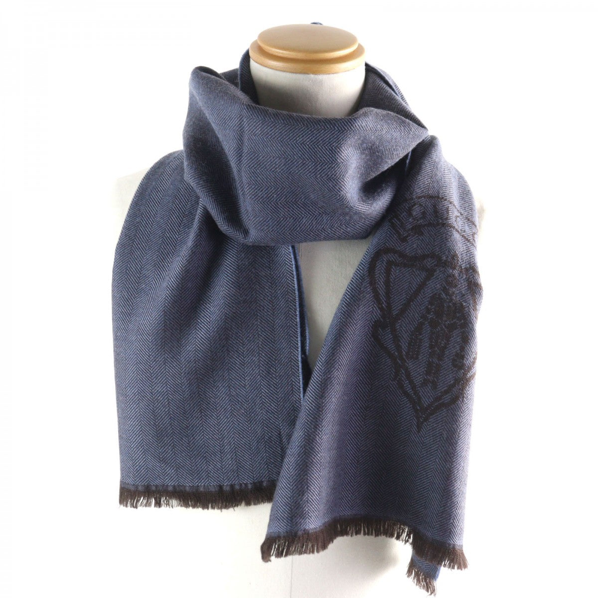 GUCCI Scarf 344993 Main: 100% wool Blue type Herringbone Pattern mens Used