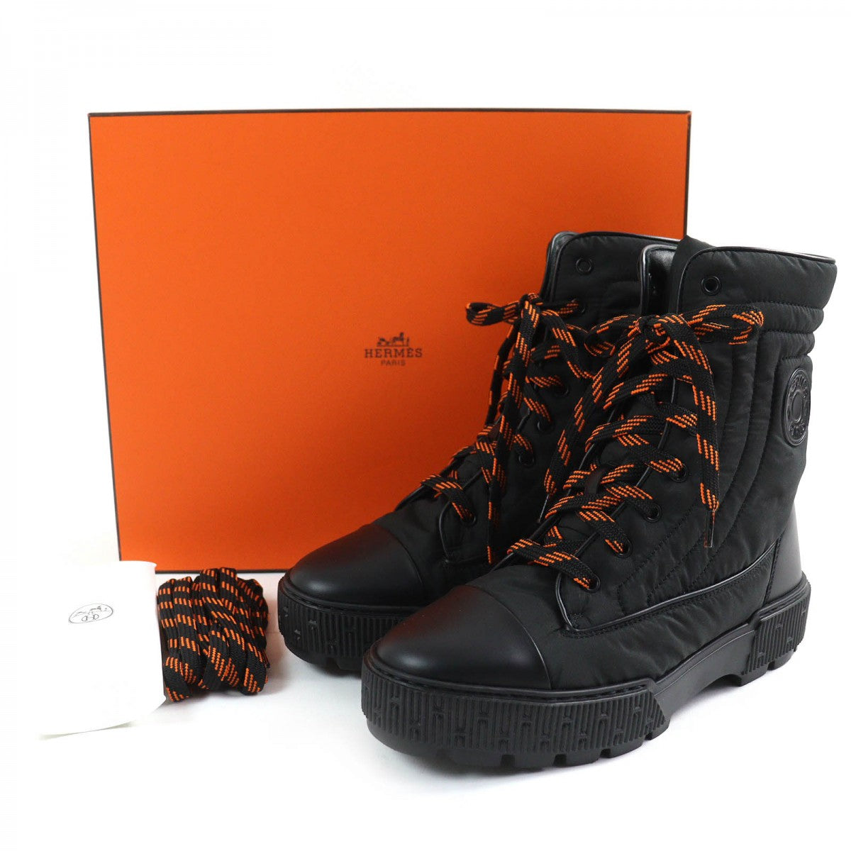 HERMES Ankle boots 232064Z leather Black orange fresh 38.5