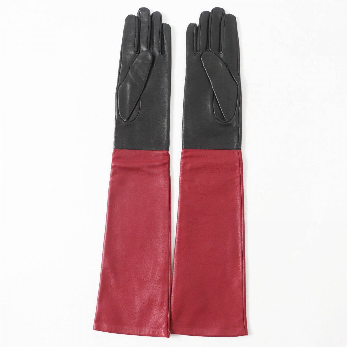 HERMES gloves Lamb leather Black Bordeaux 7