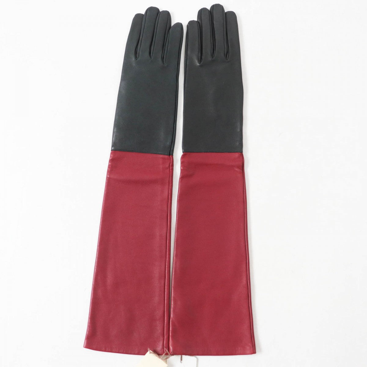 HERMES gloves Lamb leather Black Bordeaux 7