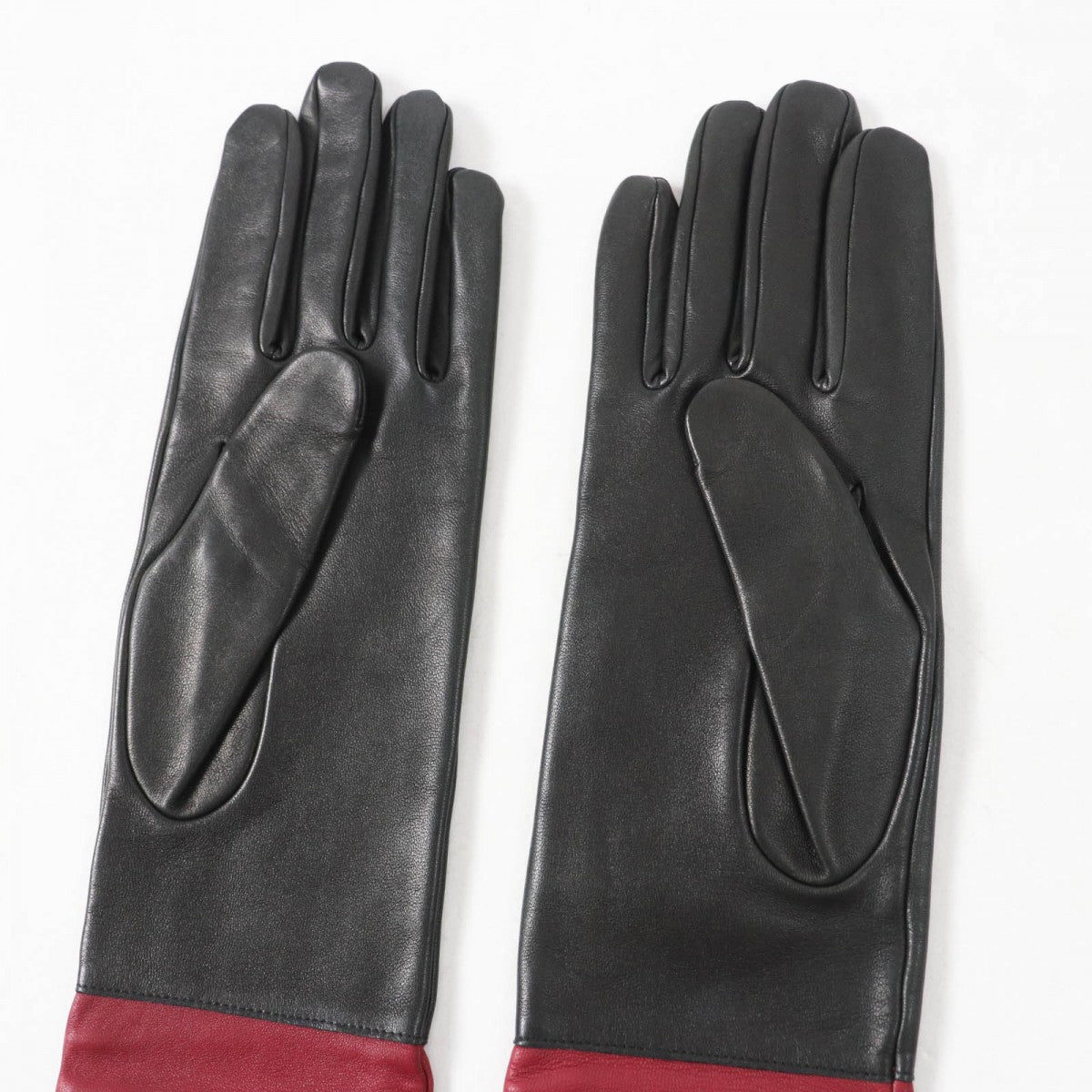 HERMES gloves Lamb leather Black Bordeaux 7