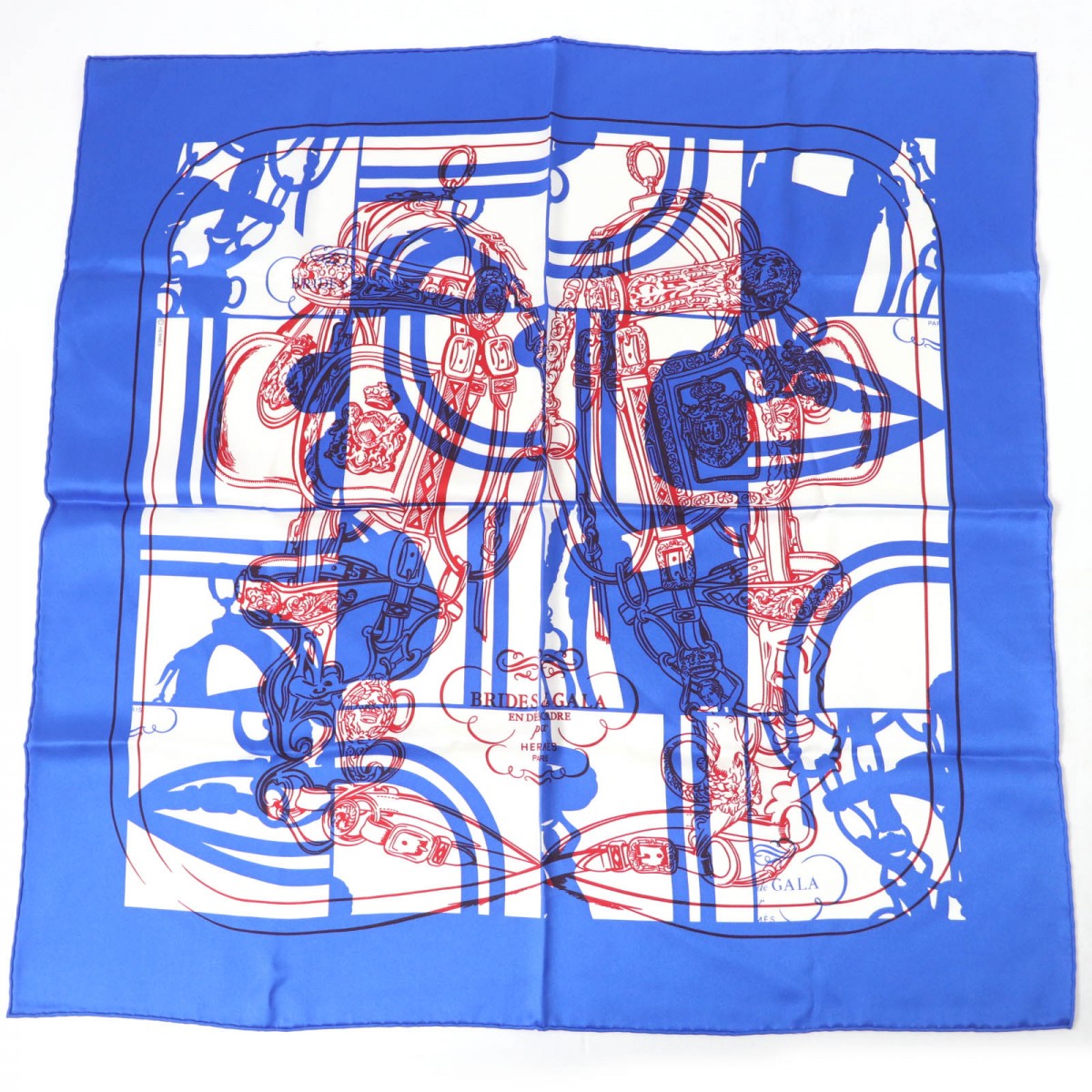 HERMES scarf silk Blue type Carre70 Caregean BRIDES de GALA Ceremony Bridle