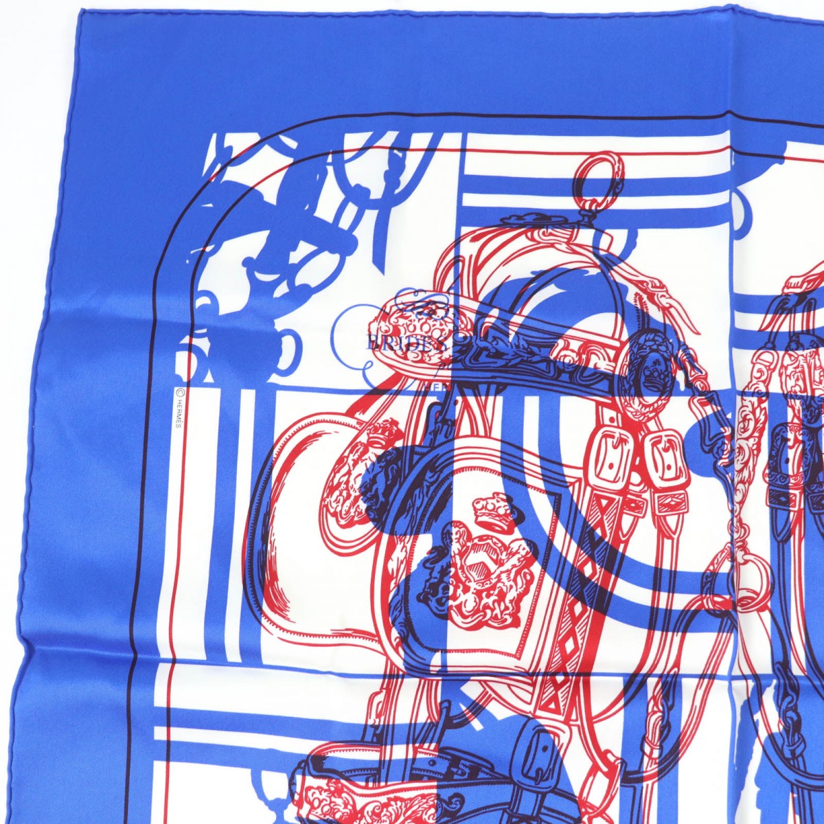 HERMES scarf silk Blue type Carre70 Caregean BRIDES de GALA Ceremony Bridle