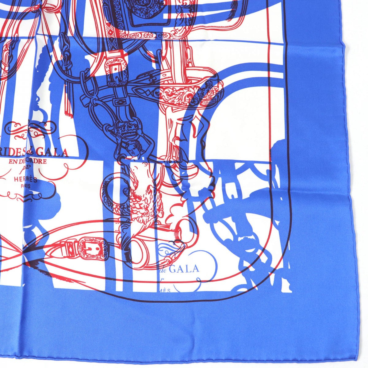 HERMES scarf silk Blue type Carre70 Caregean BRIDES de GALA Ceremony Bridle