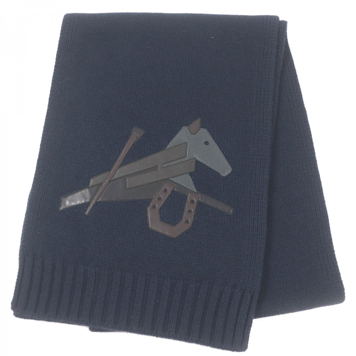 HERMES Scarf H393803T cashmere Navy Puzzle Equestre