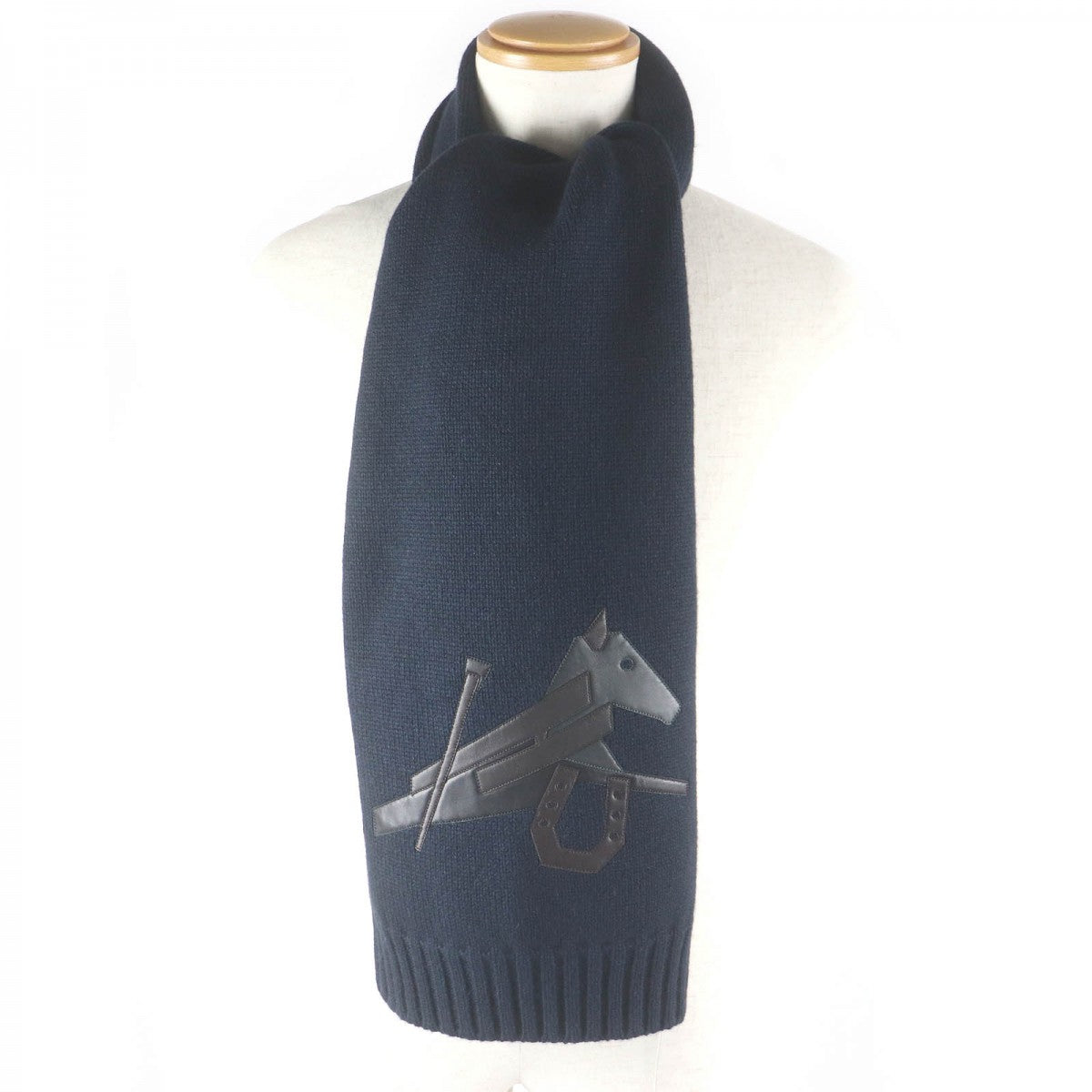 HERMES Scarf H393803T cashmere Navy Puzzle Equestre