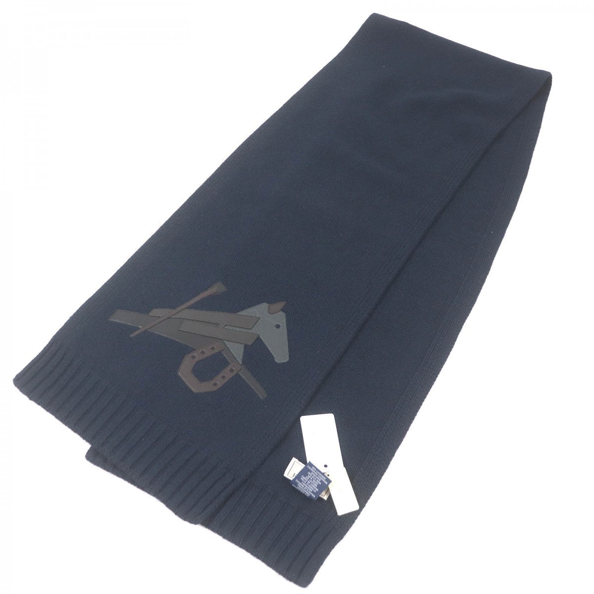HERMES Scarf H393803T cashmere Navy Puzzle Equestre