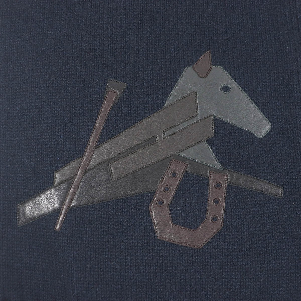 HERMES Scarf H393803T cashmere Navy Puzzle Equestre