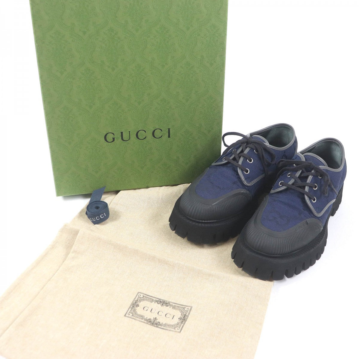 GUCCI Leather shoes 699552 Main: Canvas, Main: Leather, Main: Rubber Navy mens 7 Used