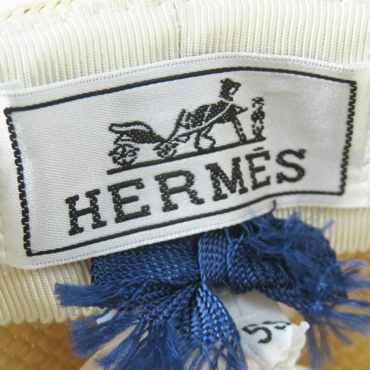 HERMES hat Straw Natural navy