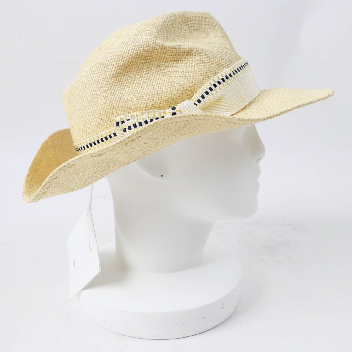 HERMES hat Straw Natural navy