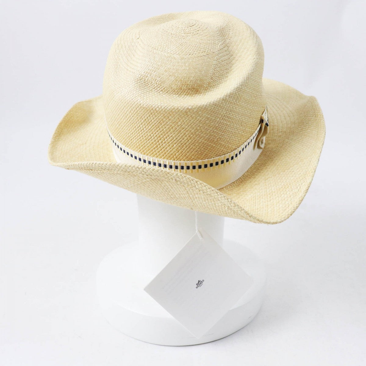 HERMES hat Straw Natural navy