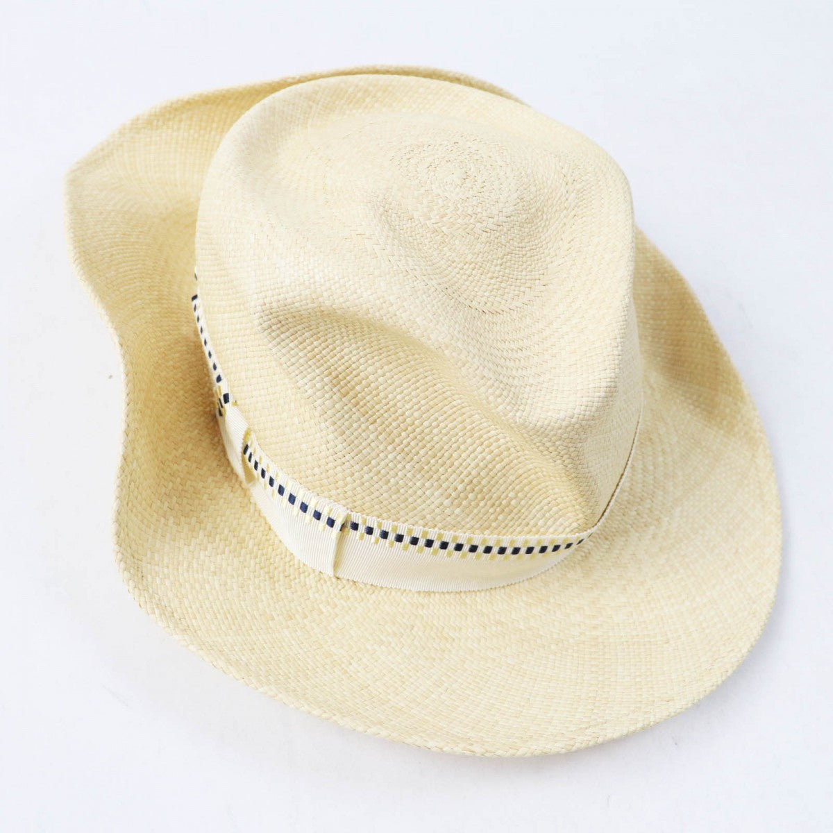 HERMES hat Straw Natural navy