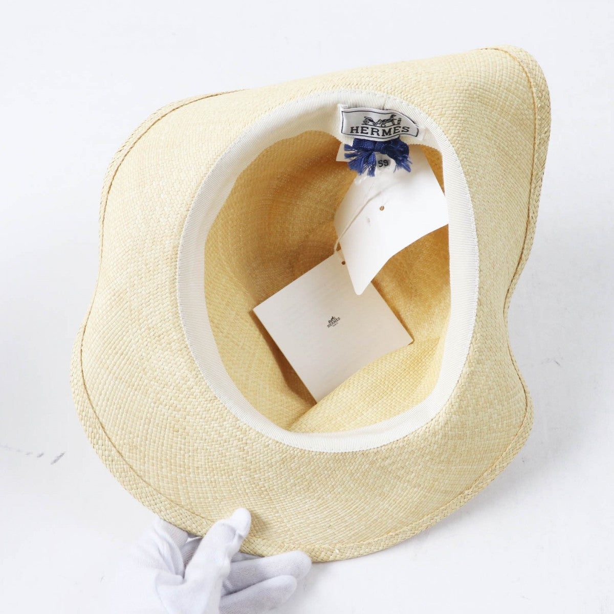 HERMES hat Straw Natural navy