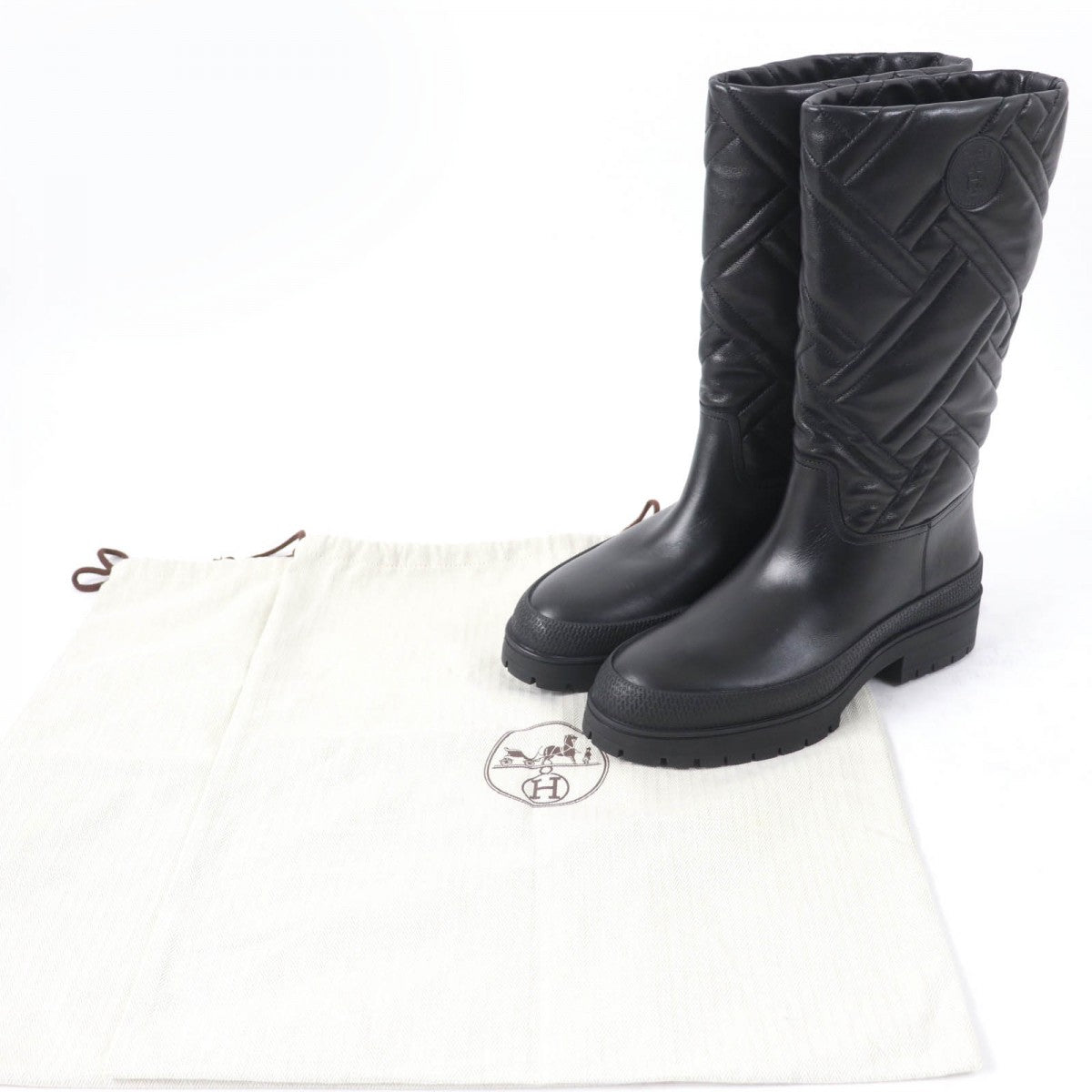 HERMES Knee-high boots 222048Z Main: Leather black Fuji Women 38.5 Used