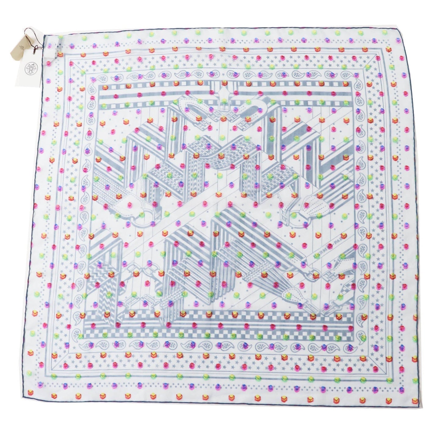 HERMES scarf Main: 78% silk, Main: 22% acetate blue Carre 60 SANGLESENZIGZAG Zigzag sangle BANDANA Women Used