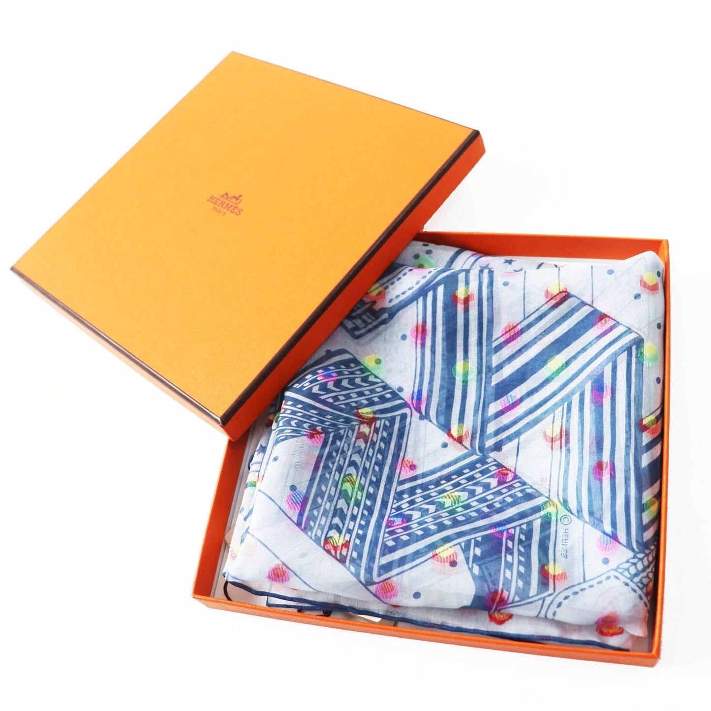 HERMES scarf Main: 78% silk, Main: 22% acetate blue Carre 60 SANGLESENZIGZAG Zigzag sangle BANDANA Women Used