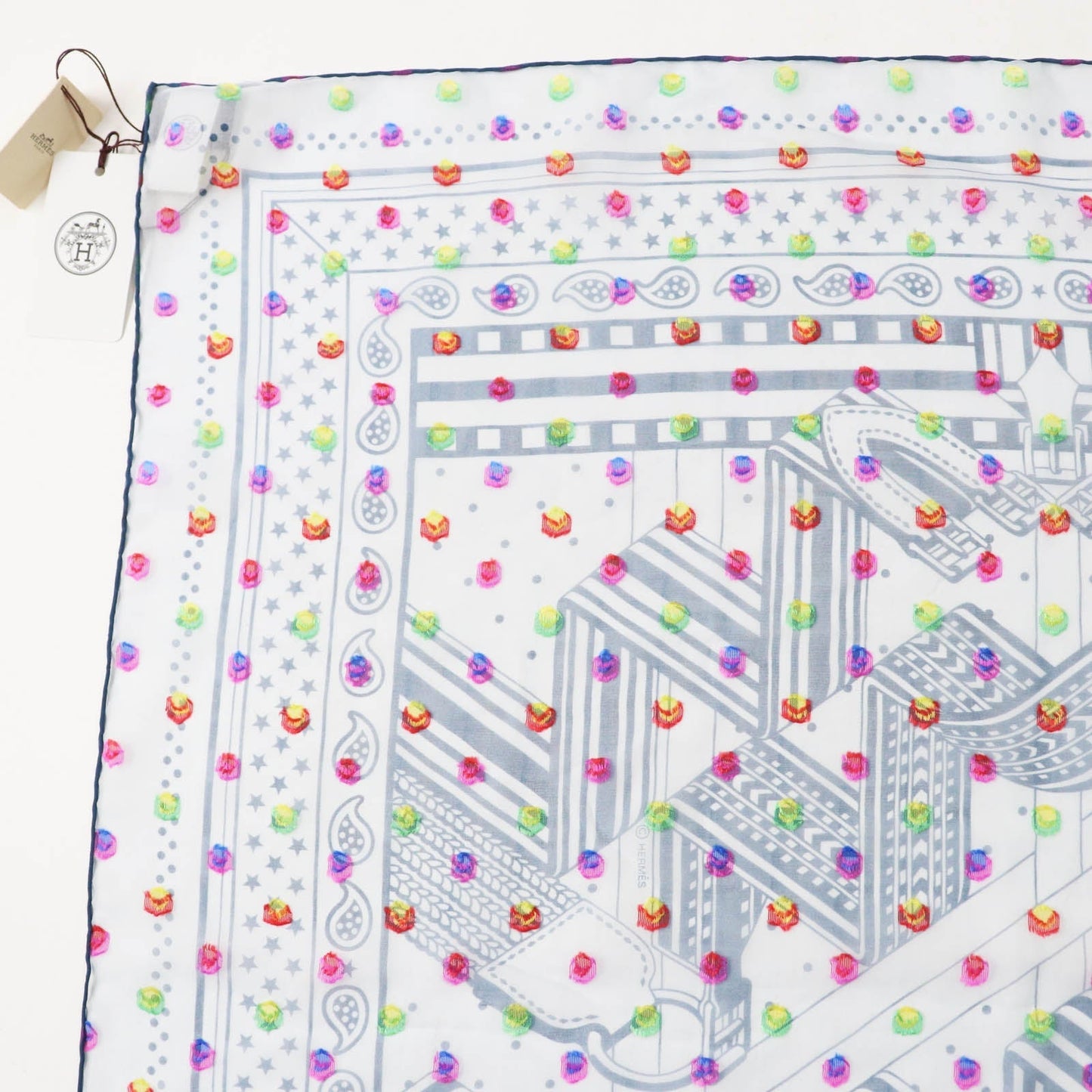 HERMES scarf Main: 78% silk, Main: 22% acetate blue Carre 60 SANGLESENZIGZAG Zigzag sangle BANDANA Women Used
