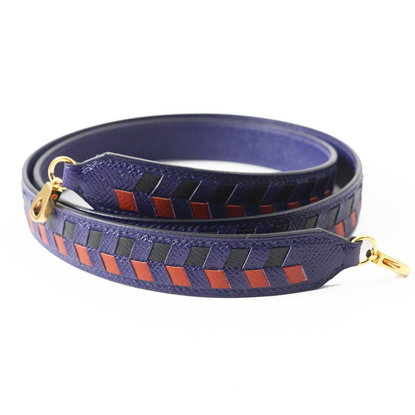 HERMES Shoulder strap Main: Leather Blue Black Brown bandouliere trace de cuir Women Used