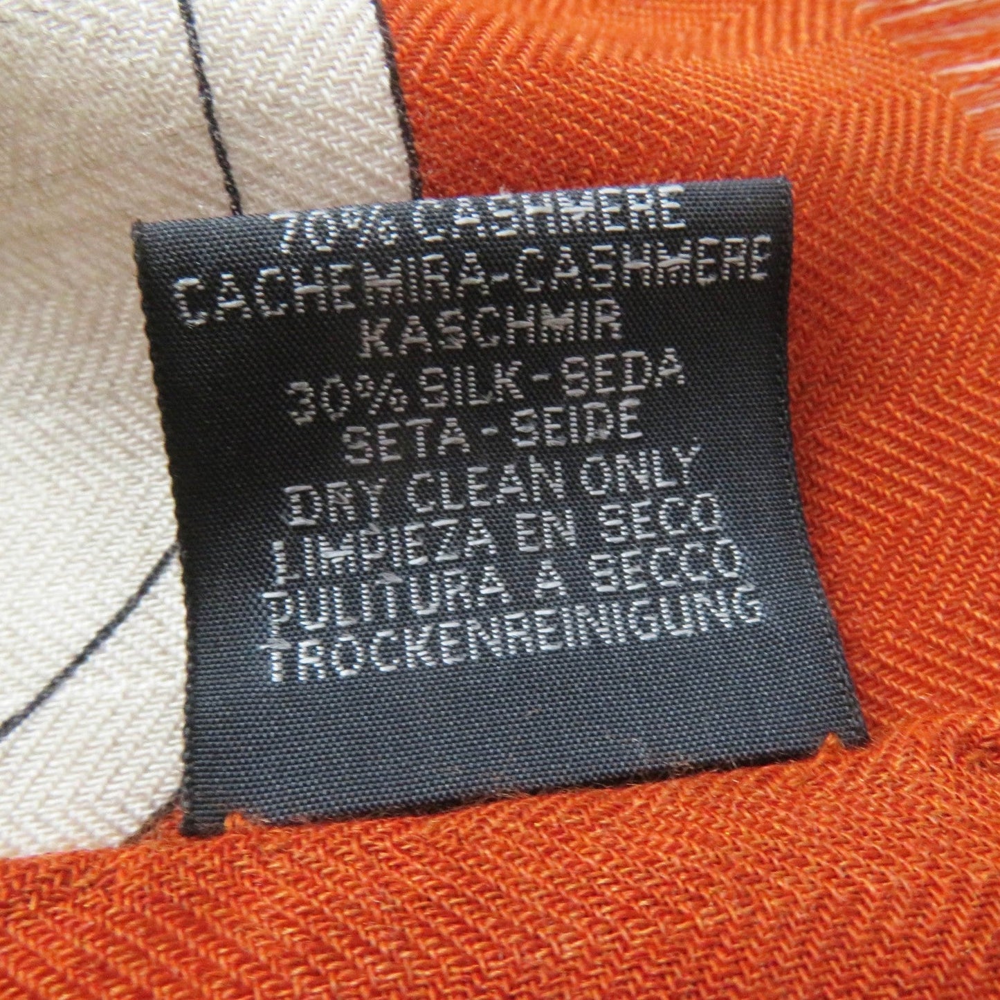 HERMES Stall Main: 70% cashmere, Main: 30% silk Etoupe/Orange/Indigo Rectangle Ampremour Fleur mens Used
