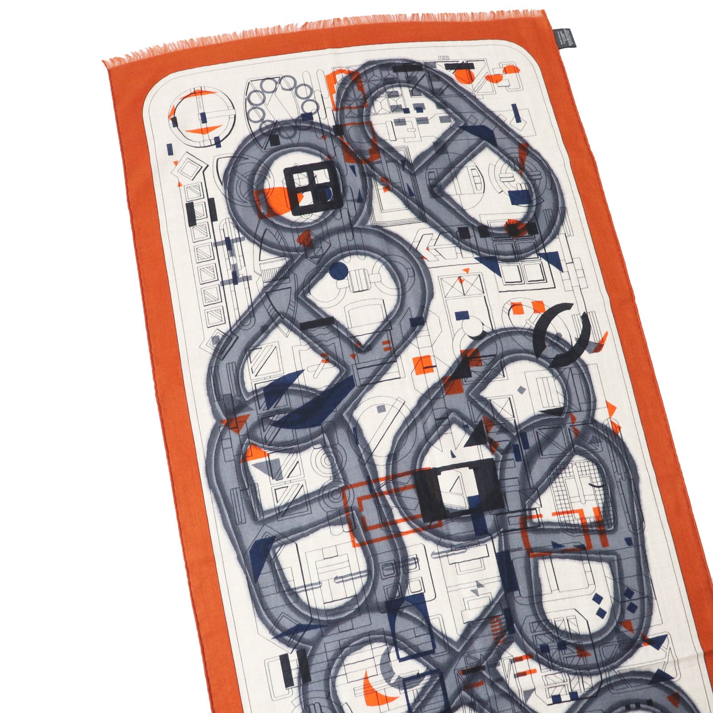 HERMES Stall Main: 70% cashmere, Main: 30% silk Etoupe/Orange/Indigo Rectangle Ampremour Fleur mens Used