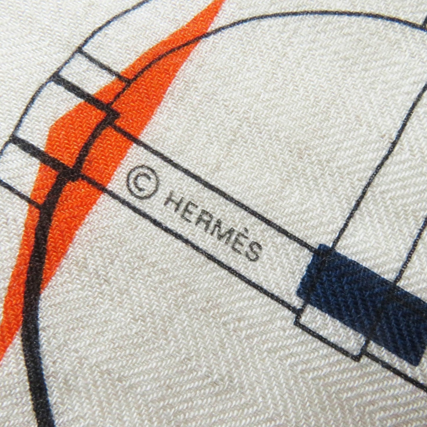 HERMES Stall Main: 70% cashmere, Main: 30% silk Etoupe/Orange/Indigo Rectangle Ampremour Fleur mens Used