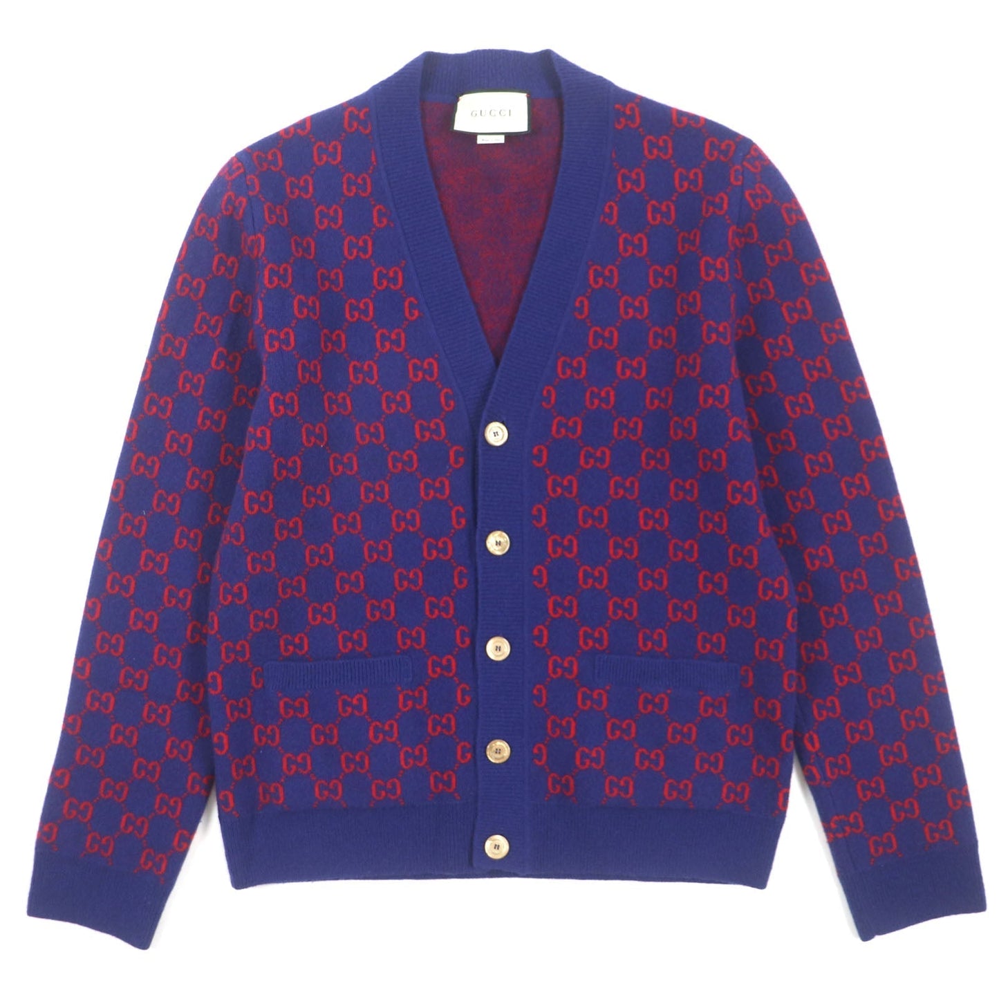GUCCI cardigan 597724 Main: 95% wool, Main: 5% cashmere, Part: 100% wool Blue red mens M Used