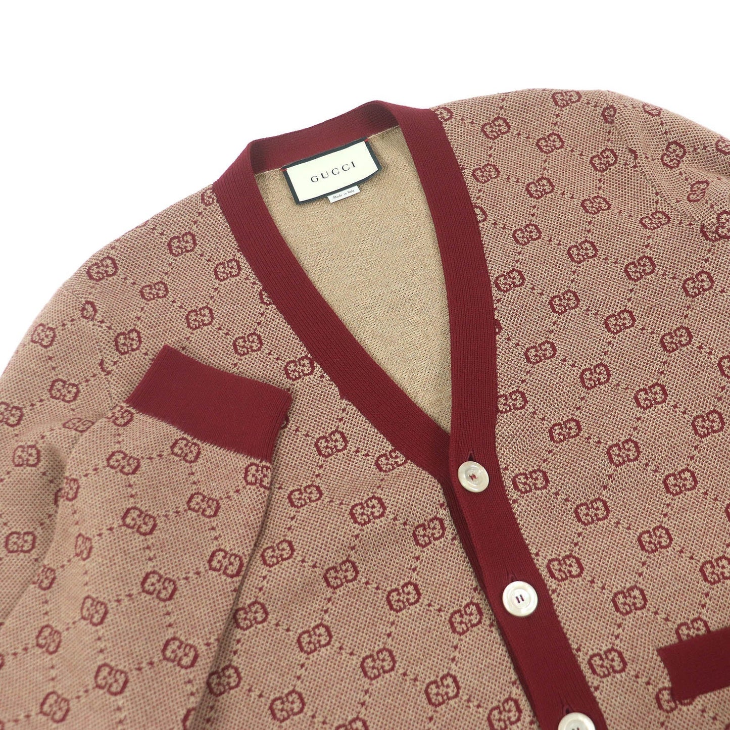 GUCCI sweater 572631 Main: 78% wool, Main: 22% cotton, Part: 94% cotton, Part: 5% nylon, Part: 1% polyurethane Bordeaux mens S Used