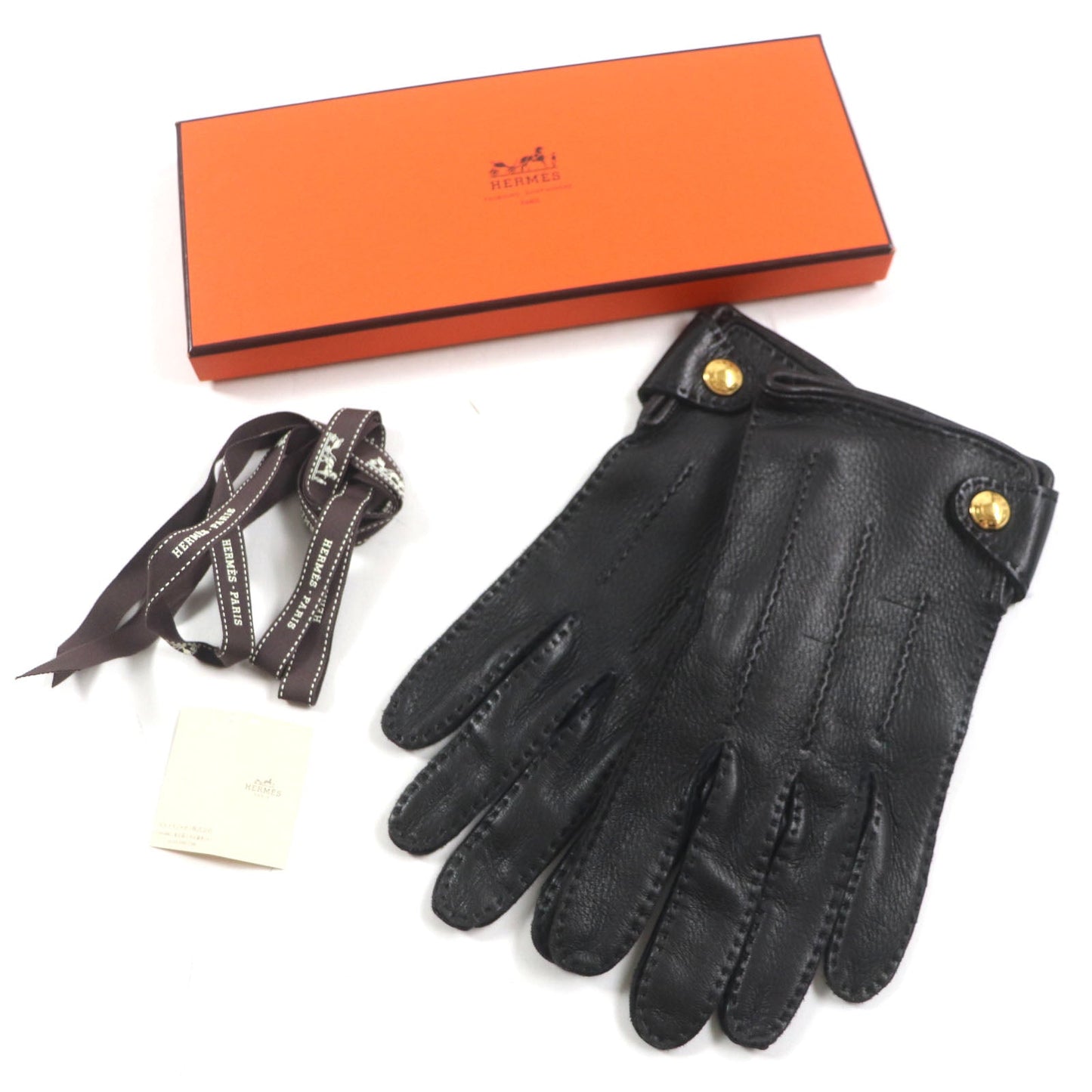HERMES gloves Lamb leather Dark brown 8.5
