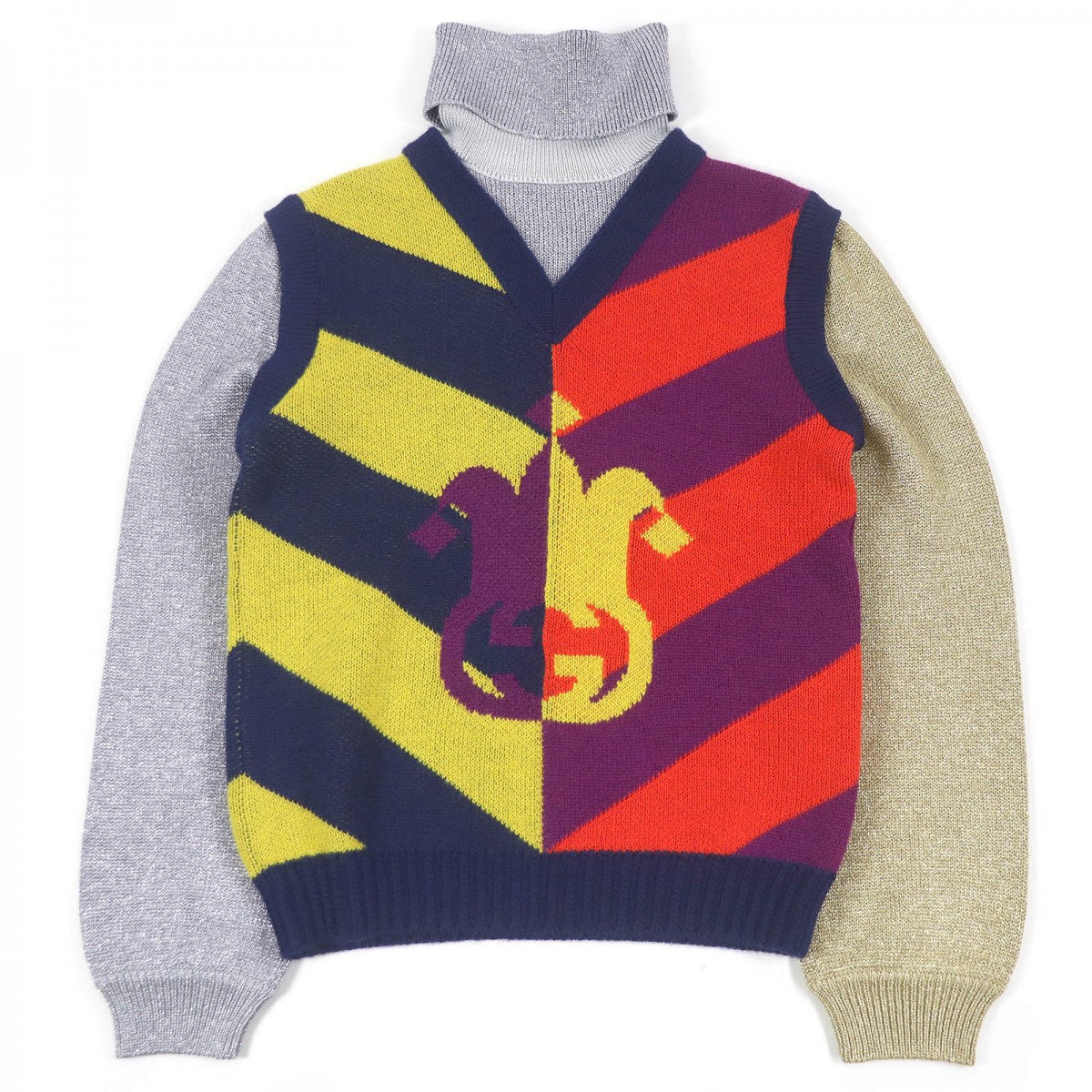 GUCCI sweater 724770 Main: 100% wool, part: 79% rayon, part: 21% polyester, part: 97% wool, part: 2% nylon multicolor mens S Used